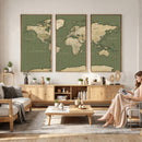 Vintage World Map Canvas Wall Art Print, Classic Global Map