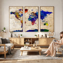 Colorful World Map Canvas Wall Art – Abstract Watercolor Map