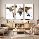 World Map Wall Art Canvas Print, Modern Decorative Framed