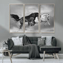 Wild Horses Wall Art Canvas Print – Framed Black and White