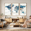 Watercolor World Map Canvas Wall Art Print – Abstract