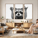 Funny Raccoon Canvas Wall Art, Black White Hands Up Animal Photo Print, Humorous Wildlife Decor, Kids Room Nursery Art, Quirky Animal Gift by MyGreatCanvas | Canvas Wall Art Prints | Photo Prints & Wall Decor