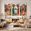 African Folk Art Canvas Wall Art, Colorful African Women Village Painting Print, Tribal Ethnic Home Decor, Vibrant African Art, Living Room