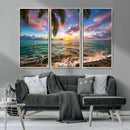 Framed Tropical Sunset Art Canvas Print