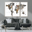 Modern Metallic World Map Canvas Wall Art – Framed