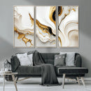 Gold Waves on Pure White Canvas – Gold Abstract Art for