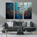Modern Abstract Fish Shoal Wall Art Canvas Print, Colorful
