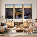 Dodger Stadium Sunset Game Triple Canvas Wall Art - Los