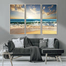 Golden Sunset Beach Triptych Canvas Wall Art for Living Room