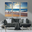Serene Ocean Sunset Canvas Wall Art - Beach Waves at Sunset,