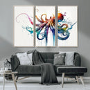 Watercolor Vibrant Octopus Wall Art Canvas Print | Abstract