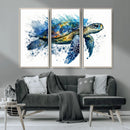 Turtle Wall Art Canvas Print, Framed Watercolor Turtle Art