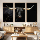 Black Bull Wall Art – Majestic Longhorn Canvas Print with