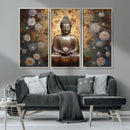 Golden Buddha Wall Art Canvas Print | Zen Meditation Floral