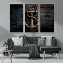 3 Panel Grunge Abstract Anchor Wall Art Canvas Print Set