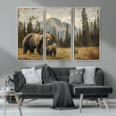 Rustic Grizzly 399 Bear Family Wall Art Canvas Print