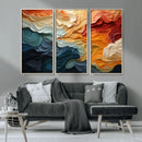 Blue Orange Abstract Wave Wall Art Canvas Print, Framed Blue