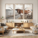 Vintage Texas Cow Wall Art Canvas Print, Rustic Longhorn