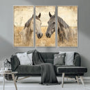 Chines Ink Style Grunge Horses Wall Art Canvas Print