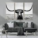 Longhorn Bull Canvas Print | Rustic Farmhouse Wall Art |