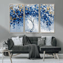 Blue and Gold Abstract Tree Wall Art Canvas Print | Modern