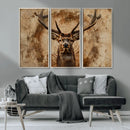 Wood Abstract Deer Wall Art | Rustic Wildlife Canvas Print |