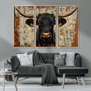 Rustic Texas Artwork Wall Art Canvas Print - Abstract Cow