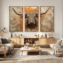 Abstract Cow Longhorn Bull Wall Art Canvas Print - Rustic