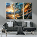 Ocean Wave at Sunset Canvas Wall Art – Vibrant Coastal Beach