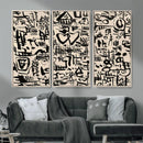 Abstract Love and Chaos Canvas Print, Black Symbols on Beige