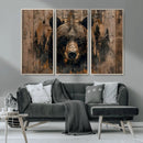 Rustic Grizzly 399 Wall Art | Triptych Canvas Print | Rustic