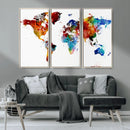 Colorful World Map Canvas Wall Art Print, Contemporary