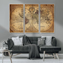 Vintage World Map Wall Art Canvas – Antique Style Push Pin