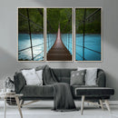 Suspension Bridge Over River Canvas Art | 3-Panel Nature by MyGreatCanvas | Canvas Wall Art Prints | Photo Prints & Wall Decor