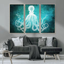 Green Octopus Abstract Wall Art Canvas Print