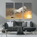 Large Wall Art Canvas Print – White Jumping Horse Sunset