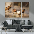 Large Wall Art 5 Horses Running on Sand Canvas Print