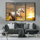 Large Wall Art Galloping White Horse at Sunset Canvas Print