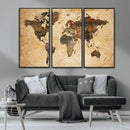Push Pin World Map Canvas Print – Framed Travel Tracker Wall