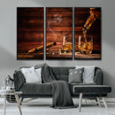 Whiskey and Cigar Wall Art Canvas | 3 Panel Bar Room Decor by MyGreatCanvas | Canvas Wall Art Prints | Photo Prints & Wall Decor