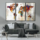 Vintage World Map Canvas Wall Art Print, Warm Tone Global