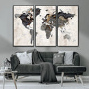 Abstract Map Printing - Modern World Map Canvas Wall Art for