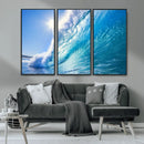 Blue Big Wave Surfing Ocean Canvas Wall Art Artwork Print