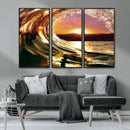 Golden Wave Sunset Triptych Canvas Art, Giclee Canvas Print by MyGreatCanvas | Canvas Wall Art Prints | Photo Prints & Wall Decor