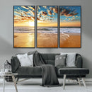 Golden Sunset Beach Print Canvas Wall Art, Giclee Canvas
