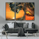 Surf Wave Sunset Canvas Wall Art Print, 3-Panel Ocean