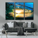 Ocean Wave at Sunset Canvas Art, Large Wall Print of Vibrant