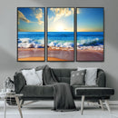 Tropical Beach Sunset Canvas Art, Ocean Waves and Sandy