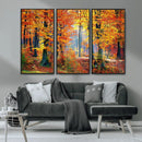 Autumn Red Forest Triptych Canvas Wall Art Print, Forest