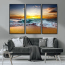 Golden Sunset Ocean Waves Wall Art Canvas Print – Multi